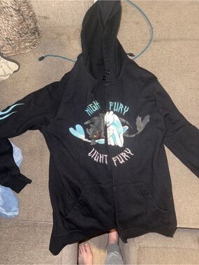 Black Lightweight Zip Hoodie with 'Night Fury' Graphic